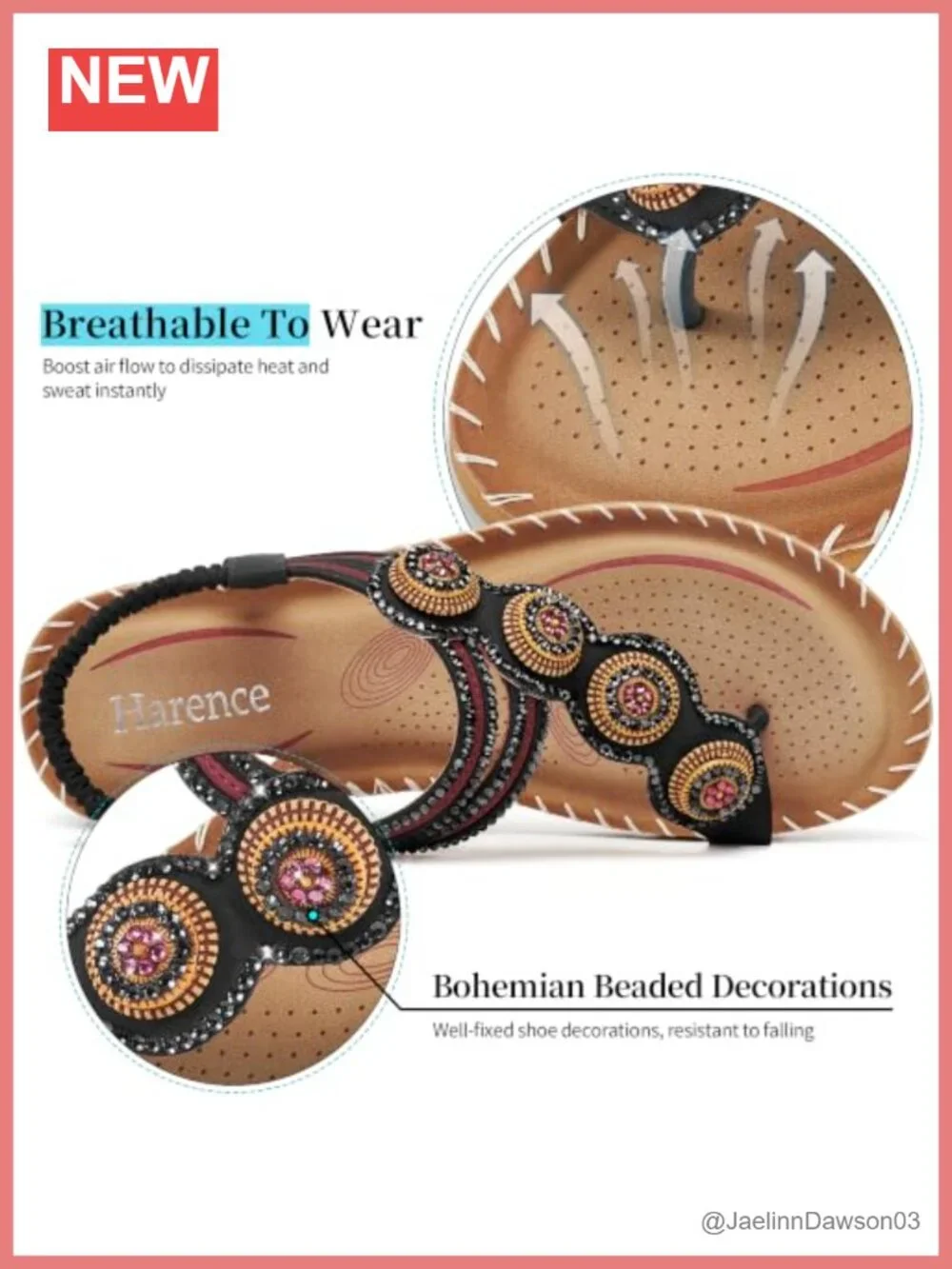 Comfortable Flat Sandals with Memory Foam - Bohemian Beaded Toe Ring Shoes for